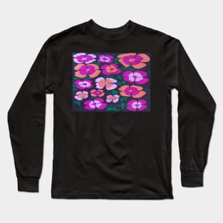 Pink Orange and Black Summer Floral Print Long Sleeve T-Shirt